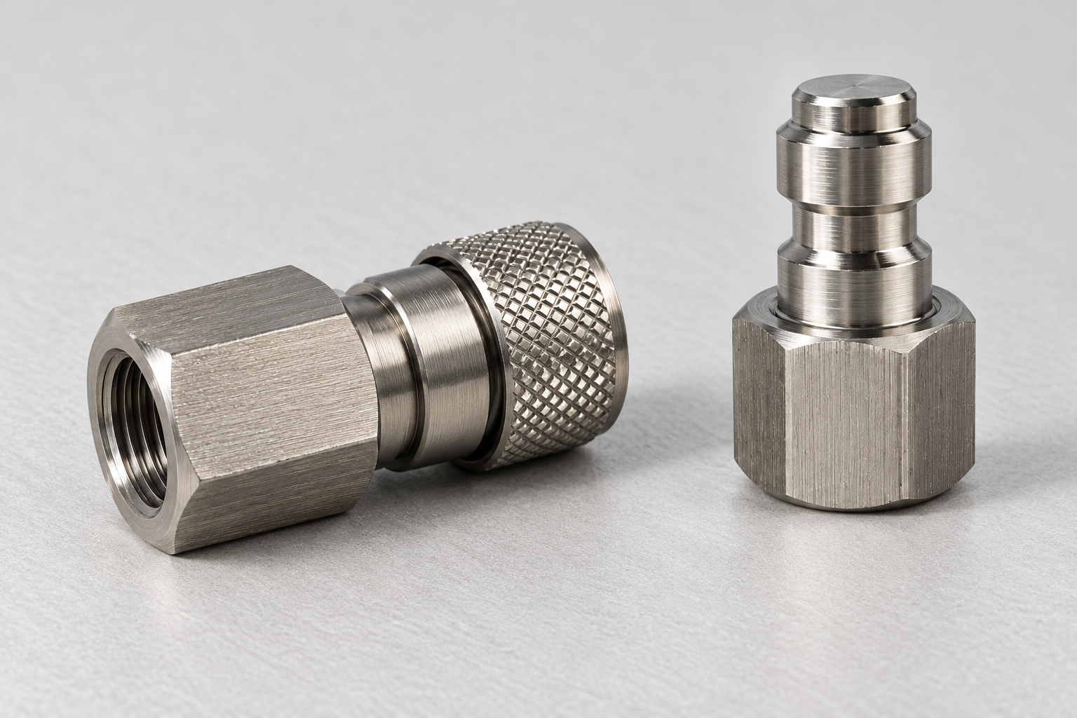 Separated Purezza micro coupling pair — AI-generated product illustration